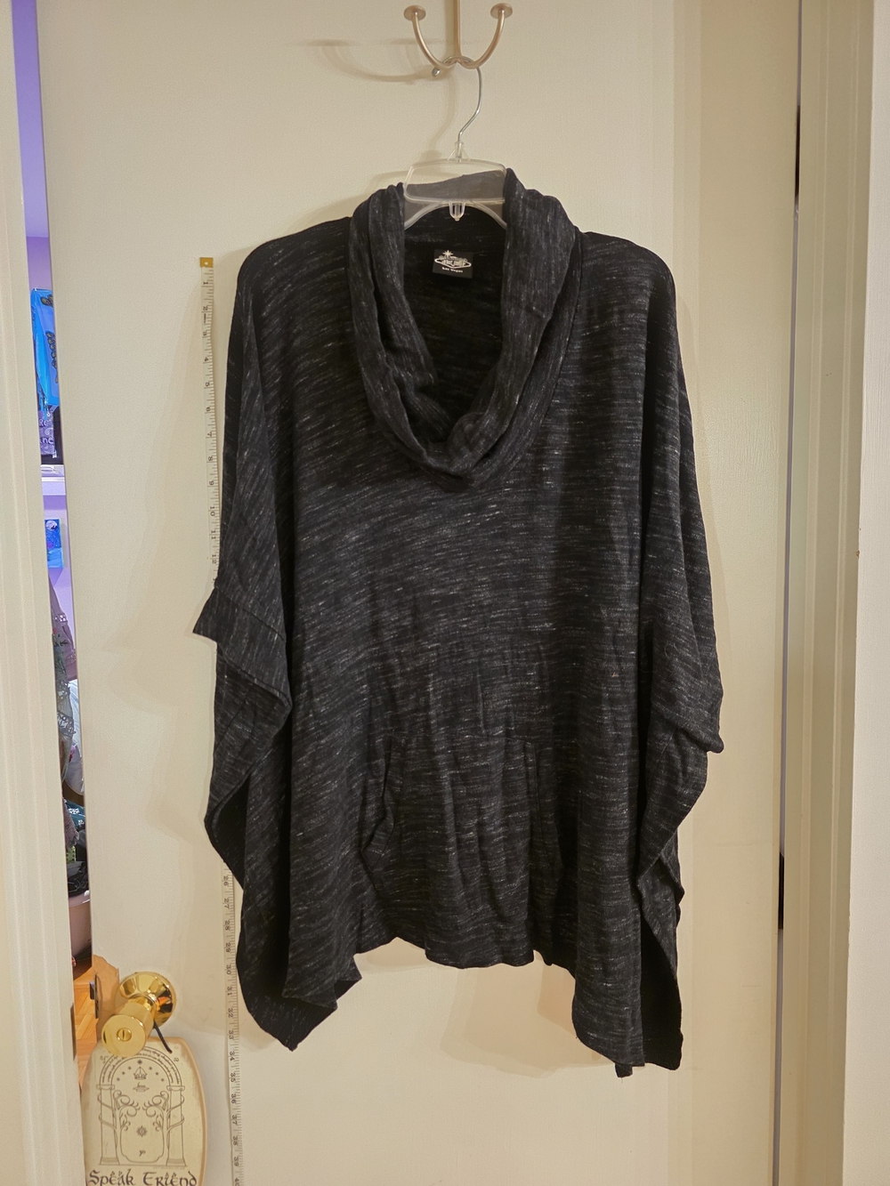 Cozy Black Marled Cowl Neck Poncho Sweater